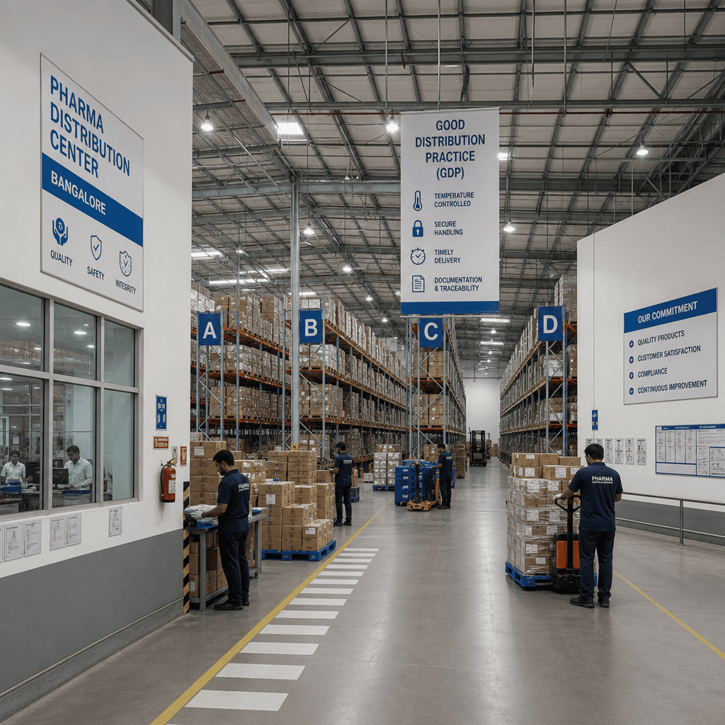 Modern pharmaceutical distribution center in Bangalore