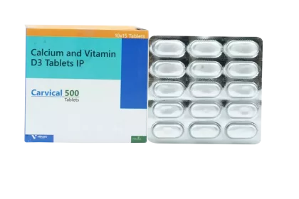Carvical 500 calcium carbonate vitamin D3 tablets – Vibcare ortho PCD franchise bone health range