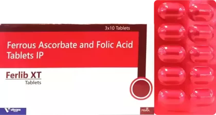 Ferlib XT ferrous ascorbate folic acid tablets – Vibcare nutraceutical PCD franchise iron range