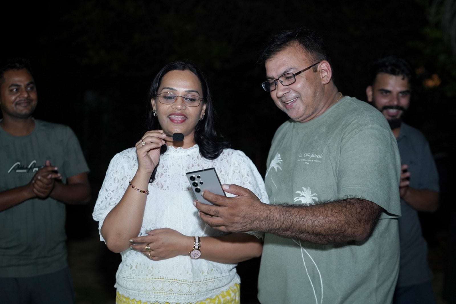 Partners singing with the band